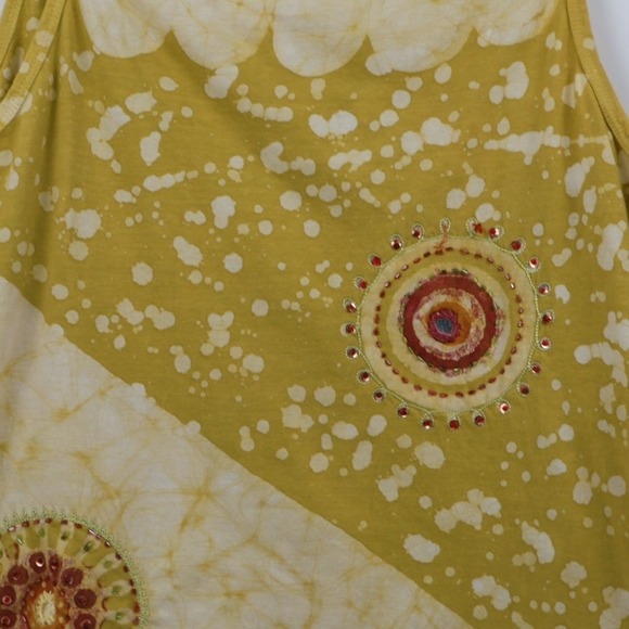 Funky People Yellow Batik Boho Beaded Sequin Camisole Tank Top Cotton Sz Large - Picture 2 of 10
